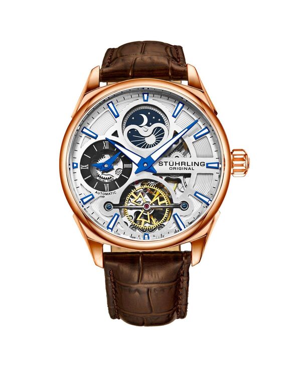 ストゥーリング メンズ 佩び物 ウォッチ なめし革 Stuhrling Men\u0027s Automatic Self Wind Pink Case Silver Dial Brown Leather Strap Watch Rose Gold ゴールド