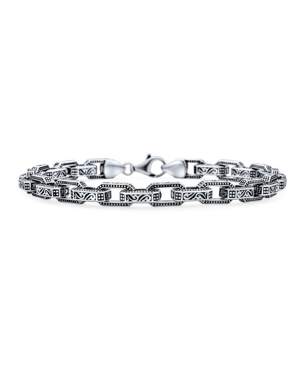 ブリング メンズ アクセサリー ブレスレット・バングル・アンクレット Bling Jewelry Mens Thick Heavy Solid Byzantine Scroll Chunky Strong Rectangle Link Chain Bracelet Oxidized Sterling Silver 7.5 Inch Silver シルバー