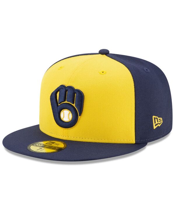 ニューエラ メンズ アクセサリー 帽子 キャップ New Era Milwaukee Brewers Authentic Collection 59FIFTY Fitted Cap LightNavy/Yellow イエロー|ReVida 店