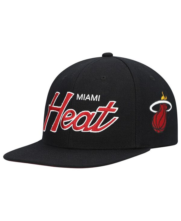 ミッチェル&ネス メンズ アクセサリー 帽子 Mitchell & Ness Men's Black Miami Heat Hardwood Classics Script 2.0 Snapback Hat Black ブラック
