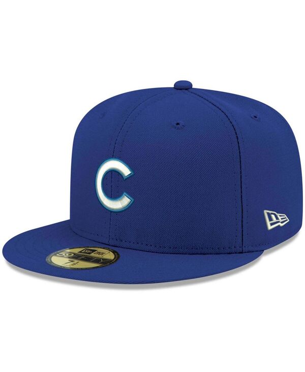 ニューエラ メンズ アクセサリー 帽子 ロゴ New Era Men's Royal Chicago Cubs Logo White 59FIFTY Fitted Hat Royal ホワイト｜ReVida 店