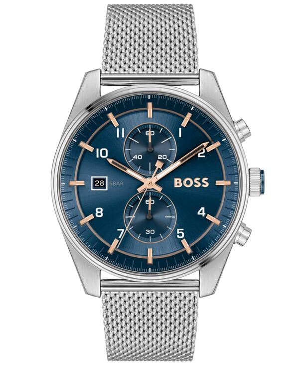 ヒューゴボス メンズ 付属品 ウオッチ プルオーバー Hugo Boss Men\u0027s Skytraveller Quartz Fashion Chrono Silver-Tone Stainless Steel Watch 44粍 Stainless Steel しろがね色