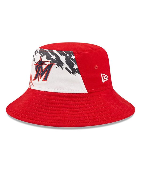ニューエラ メンズ アクセサリー 帽子 New Era Men's Red Miami Marlins 2022 4th of July Bucket Hat Red レッド｜ReVida 店