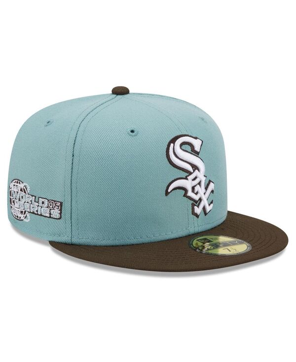 ニュー内鰓 メンズ 添え物 かぶり笠 New Era Men\u0027s Light Blue Brown Chicago White Sox 2005 World Series Beach Kiss 59FIFTY Fitted Hat Light Blue Brown 青碧