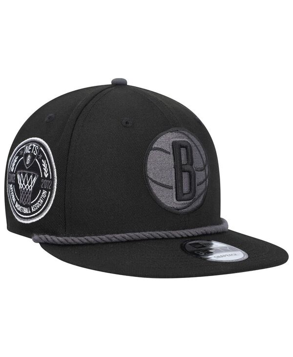 ニューエラ メンズ アクセサリー 帽子 New Era Men's Black Brooklyn Nets Back Laurels 9FIFTY Snapback Hat Black ブラック