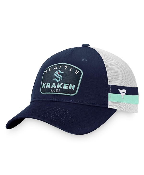 ファナティクス メンズ アクセサリー 帽子 Fanatics Men's Deep Sea Blue White Seattle Kraken Fundamental Striped Trucker Adjustable Hat Deep Sea Blue White ホワイト｜ReVida 店