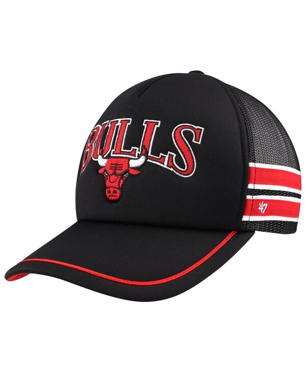 47 ブランド メンズ アクセサリー 帽子 '47 Brand Men's Black Chicago Bulls Sidebrand Stripes Trucker Adjustable Hat Black ブラック｜ReVida 店 9,926円