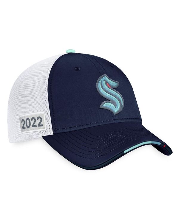 ファナティクス メンズ アクセサリー 帽子 Fanatics Men's Navy White Seattle Kraken 2022 NHL Draft Authentic Pro On Stage Trucker Adjustable Hat Navy White ホワイト|ReVida 店