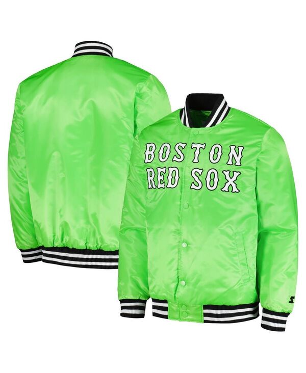 スターター メンズ アウター ジャケット・ブルゾン サテン ジャケット Starter Men Neon Green Boston Red Sox Cross Bronx Fashion Satin Full-Snap Varsity Jacket Neon Green ネオン\\1