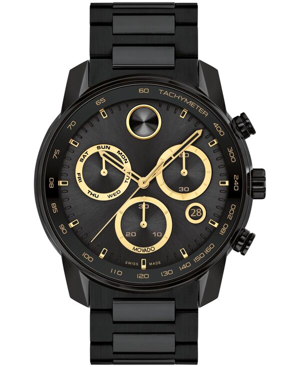 モバド メンズ 付属品 ウオッチ プルオーバー Movado Men\u0027s Bold Verso Swiss Quartz Chronograph Ionic Plated Black Steel Bracelet Watch 44粍 Black 黒いこと
