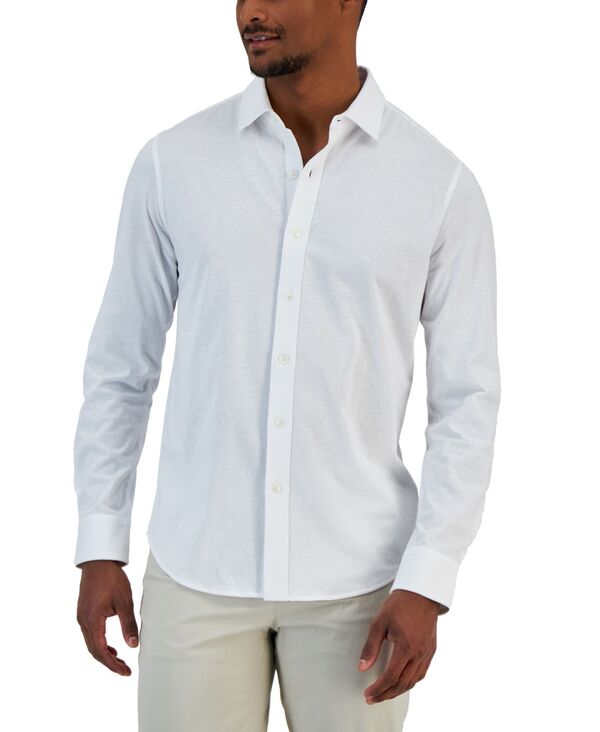 アルファニ メンズ トップス シャツ ダウン ニット ジャージー Alfani Men's Classic-Fit Heathered Jersey-Knit Button-Down Shirt Bright White ホワイト｜ReVida 店