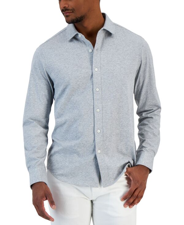 アルファニ メンズ トップス シャツ ダウン ニット ジャージー Alfani Men's Classic-Fit Heathered Jersey-Knit Button-Down Shirt Casual Grey Heather グレー