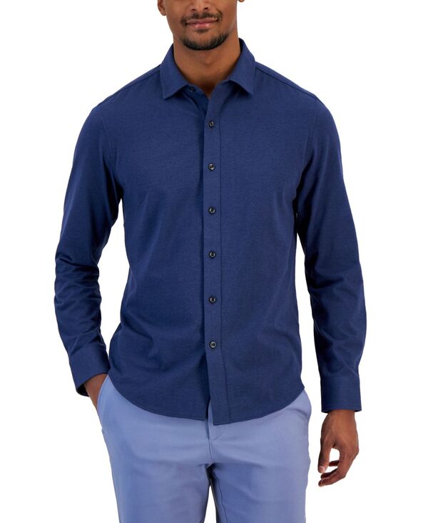 アルファニ メンズ トップス シャツ ダウン ニット ジャージー Alfani Men's Classic-Fit Heathered Jersey-Knit Button-Down Shirt Neo Navy ネイビー