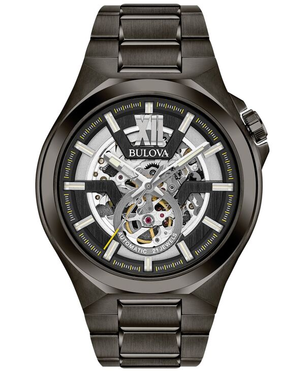 ブロバ メンズ アクセサリー 腕時計 Tシャツ Bulova Men's Automatic Gunmetal Stainless Steel Bracelet Watch 46mm 98A179 No Color ガンメタル|ReVida 店