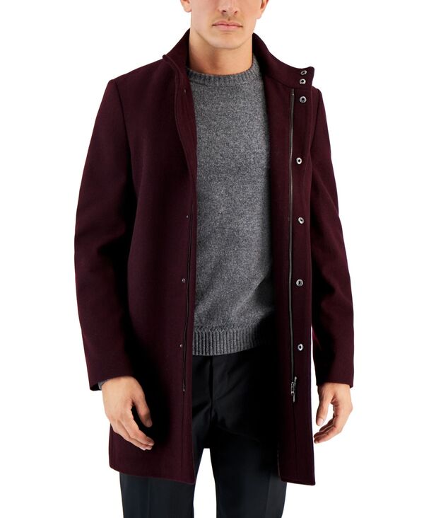 カルバンクライン メンズ アウター 上衣・上衣 厚地の外套 Calvin Klein Men\u0027s Mayden Slim-Fit Overcoat Burgundy バーガンディ