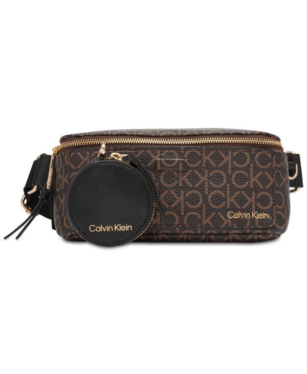 カルバンクライン レディース バッグ ボディバッグ・ウエストポーチ Calvin Klein Millie Signature Convertible Belt Bag with Zippered Coin Pouch Brown Khaki/Black ブラック