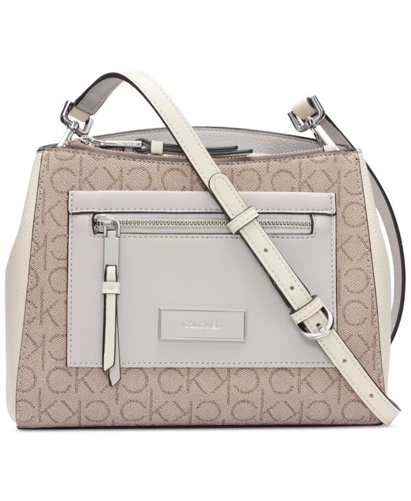 カルバンクライン レディース バッグ ショルダーバッグ カラーブロック Calvin Klein Hadley Signature Colorblocked Adjustable Crossbody Almond Taupe/Cherub White/Dove ホワイト