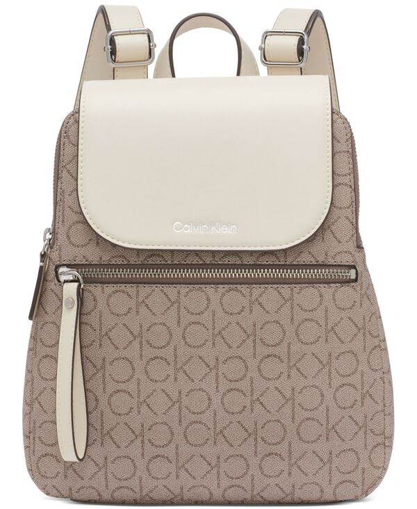 カルバンクライン レディース バッグ バックパック・リュックサック Calvin Klein Garnet Signature Triple Compartment Backpack Almond Taupe/White ホワイト