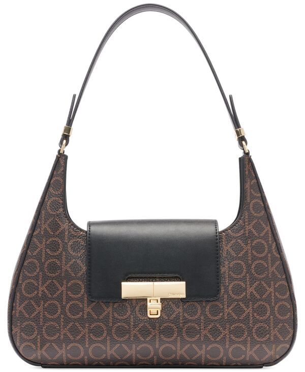 カルバンクライン レディース 御徒面子 ショルダーバッグ Calvin Klein Becky Signature Turnlock Shoulder Bag Brown Khk 赤銅色 レディースバッグ-ショルダーバッグ・メッセンジャーバッグ-バッグ