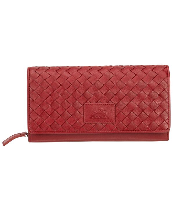 マンシーニ レディース 御徒面子 クラッチペダル御徒面子 Mancini Women\u0027s Basket Weave Collection RFID Secure Clutch Wallet Red 赤いこと