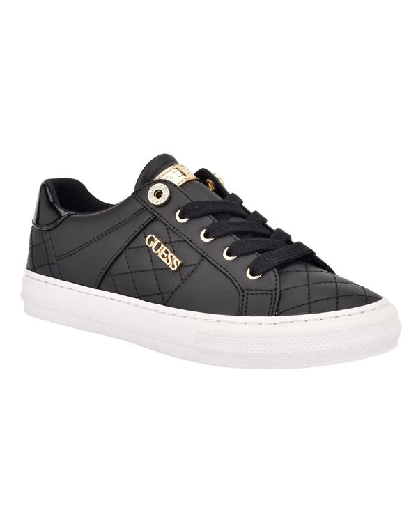 ゲス レディース シューズ スニーカー スピード競技 GUESS Women\u0027s Loven Lace-Up Sneakers Black/White Quilted 白いこと