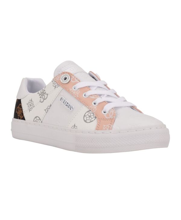 ゲス レディース シューズ スニーカー スピード競技 GUESS Women\u0027s Loven Lace-Up Sneakers Light Pink/White/Dark Brown Logo Multi 白いこと