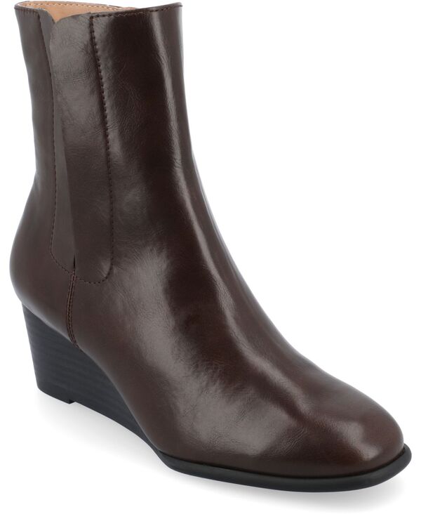 ジュルネ コレクション レディース シューズ ブーツ・レインブーツ ヒール Journee Collection Women's Kylo Tru Comfort Foam Stacked Wedge Heel Soft Square Toe Booties Brown ブラウン