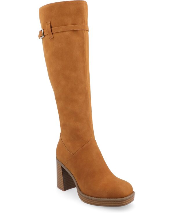 ジュルネ 寄せあわせ レディース シューズ ブーツ・レインブーツ プラットホーム ブーツ Journee Collection Women\u0027s Letice Tru Comfort Foam Wide Width Regular Calf Platform Square Toe Boots Cognac その他-レディース靴