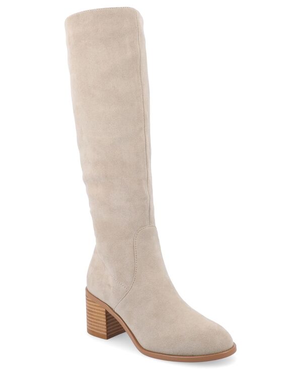 ジュルネ 寄せあわせ レディース シューズ ブーツ・レインブーツ 踵 Journee Collection Women\u0027s Romilly Tru Comfort Foam Wide Width Wide Calf Stacked Block Heel Round Toe Boots Stone 石ころ その他-ブーツ
