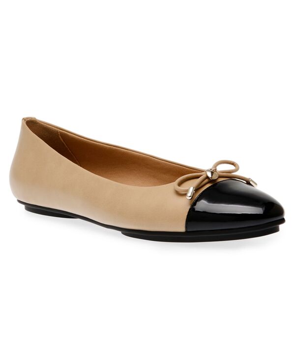 アンクライン レディース シューズ パンプス 旗がしら Anne Klein Women\u0027s Luci Cap Toe Ballet Flats Nude \u0026 Black 黒いこと