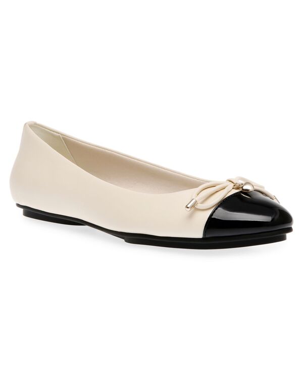 アンクライン レディース シューズ パンプス 旗がしら Anne Klein Women\u0027s Luci Cap Toe Ballet Flats Off White \u0026 Black 象牙色
