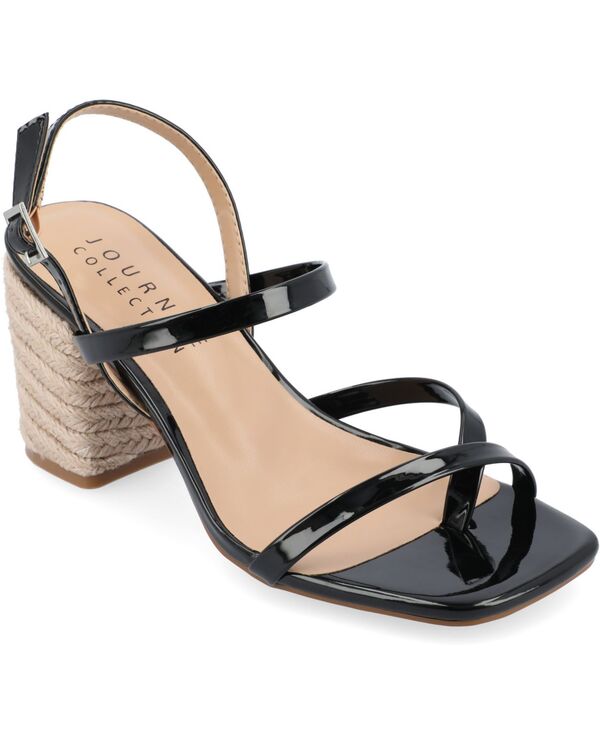 ジュルネ コレクション レディース シューズ サンダル ヒール Journee Collection Women's Olivina Espadrille Block Heel Strappy Sandals Black ブラック