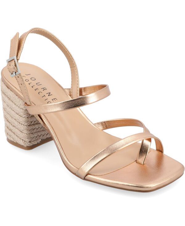 ジュルネ コレクション レディース シューズ サンダル ヒール Journee Collection Women's Olivina Espadrille Block Heel Strappy Sandals Champagne シャンパン