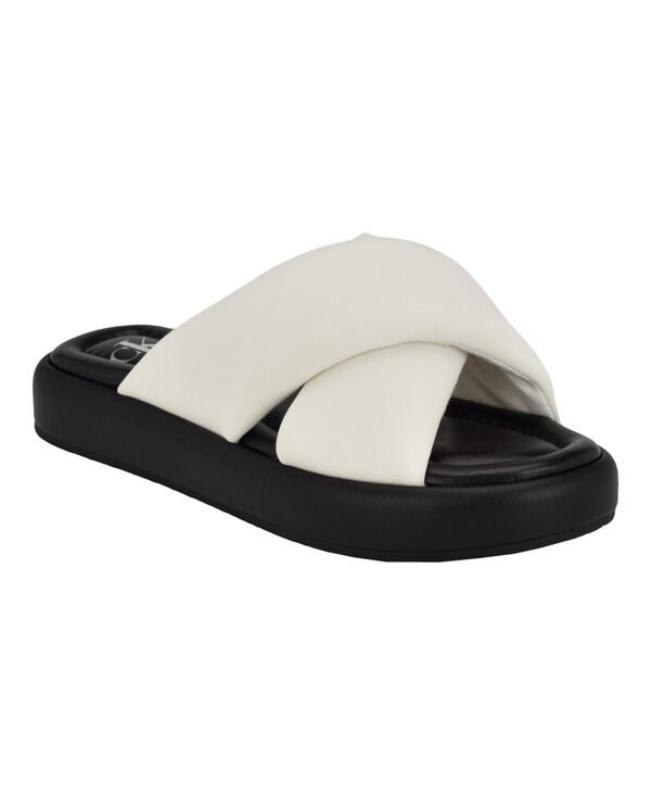カルバンクライン レディース シューズ サンダル Calvin Klein Women's Evey Criss-Cross Slip-On Sandals White ホワイト｜ReVida 店