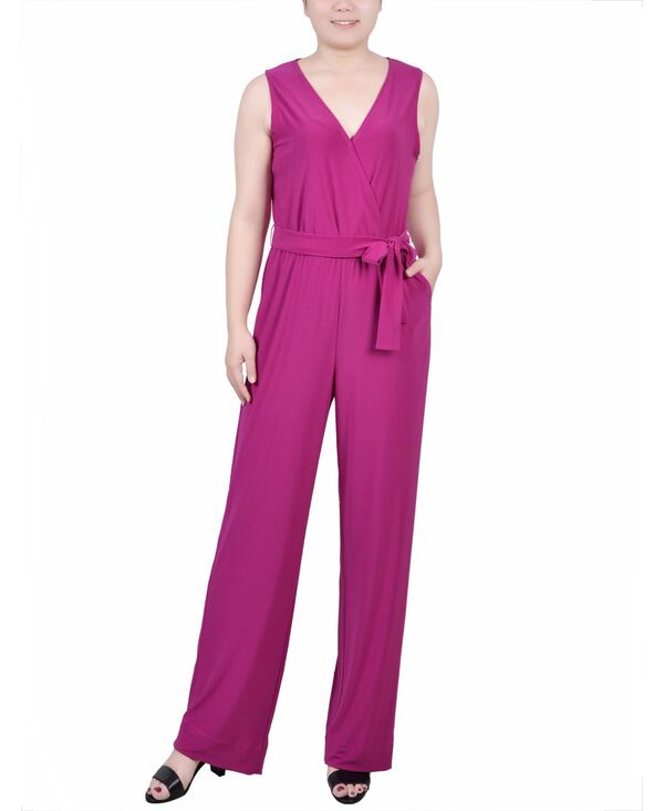 ニューヨークコレクション レディース トップス ジャンプスーツ プチ ノースリーブ NY Collection Petite Sleeveless Belted Jumpsuit Purple Wine ワイン