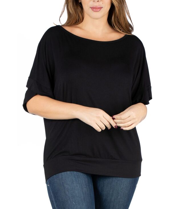 24 セブンコンフォート レディース トップス シャツ プラスサイズ 24seven Comfort Apparel Plus Size Short Sleeve Loose Fitting Dolman Top Black ブラック