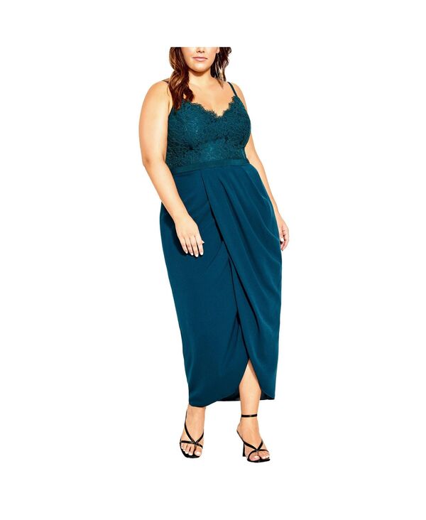 シティーシック レディース トップス ワンピース プラスサイズ レース CITY CHIC Plus Size Lace Touch Dress Green グリーン｜ReVida 店