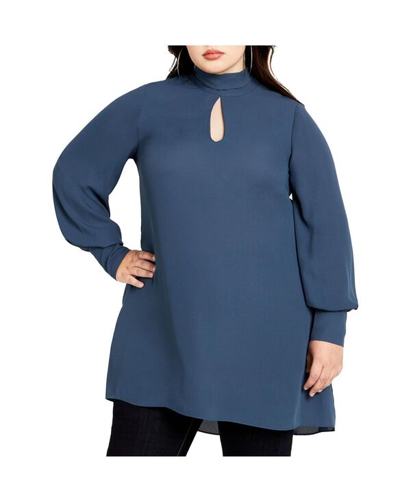 シティーシック レディース トップス シャツ CITY CHIC Women's Neck Tie Tunic Top Navy ネイビー