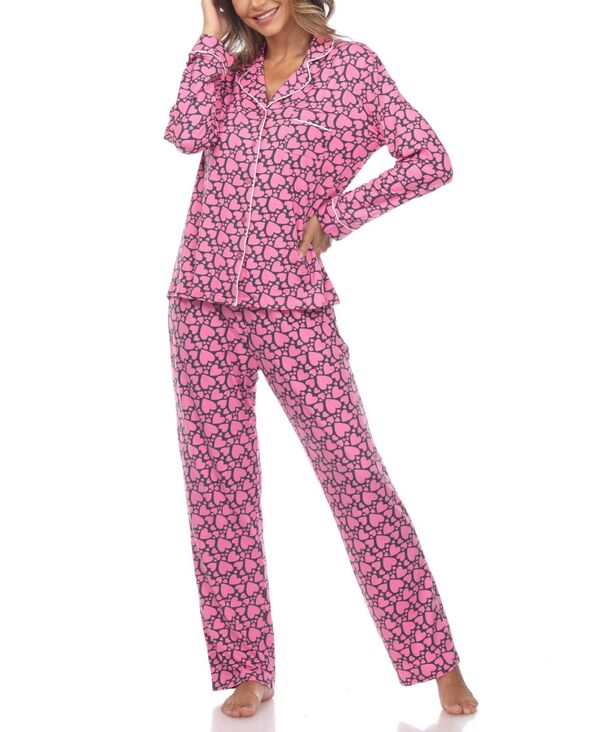 ホワイトマーク レディース アンダーウェア ナイトウェア プリント White Mark Women's 2 Piece Long Sleeve Heart Print Pajama Set Pink Hearts ピンク|ReVida 店