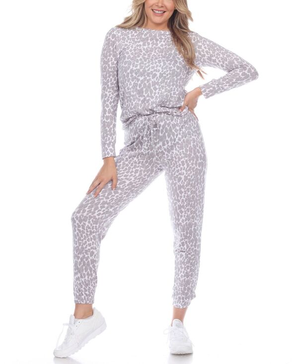ホワイトマーク レディース アンダーウェア ナイトウェア White Mark Women's Leopard Lounge Set 2 Piece Gray グレー｜ReVida 店