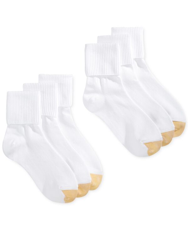 ゴールドトゥ レディース アンダーウェア 靴下 Gold Toe Women's 6-Pack Casual Turn Cuff Socks White ホワイト