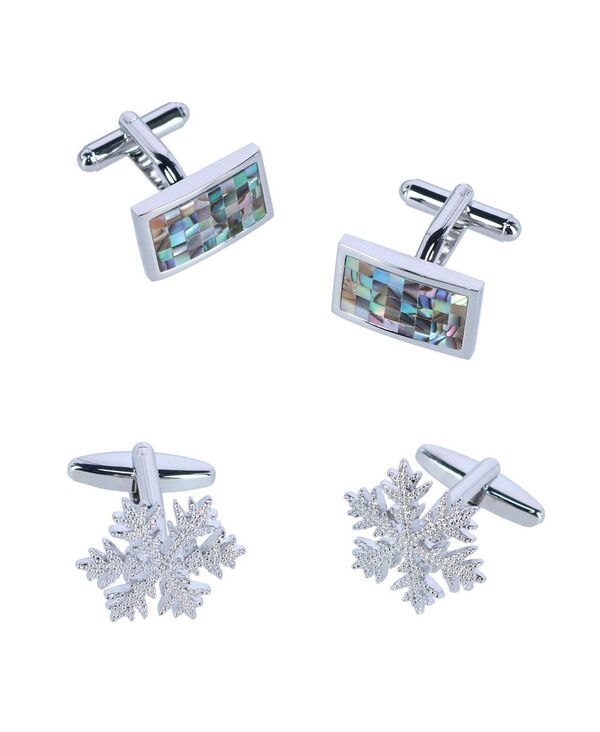 トラファルガー メンズ 添え物 カフスリンク TRAFALGAR Cufflink Holiday Pack Snowflake and Mother of Pearl Set Silver しろがね色
