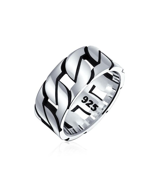 ブリング メンズ 付属品 輪っか Bling Jewelry Mens Biker Jewelry Urban Wide Open Curb Chain Link Ring Band For Men Gothic Tribal Solid .925 Sterling Silver Handmade In Turkey Silver しろがね色