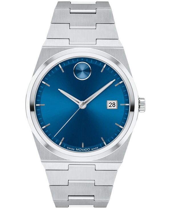 モバド メンズ アクセサリー 腕時計 Tシャツ Movado Men's Quest Swiss Quartz Stainless Steel 40mm Watch Silver-tone シルバー