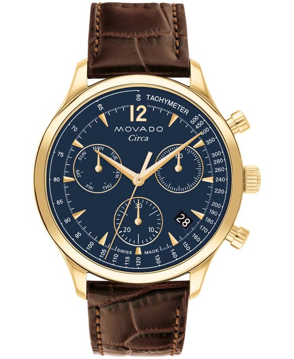 モバド メンズ アクセサリー 腕時計 レザー Movado Men's Circa Swiss Quartz Chrono Brown Leather Watch 43mm Brown ブラウン｜ReVida 店