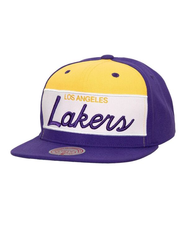 ミッチェル&ネス メンズ アクセサリー 帽子 カラーブロック Mitchell & Ness Men's White Purple Los Angeles Lakers Retro Sport Colorblock Script Snapback Hat White Purple ホワイト