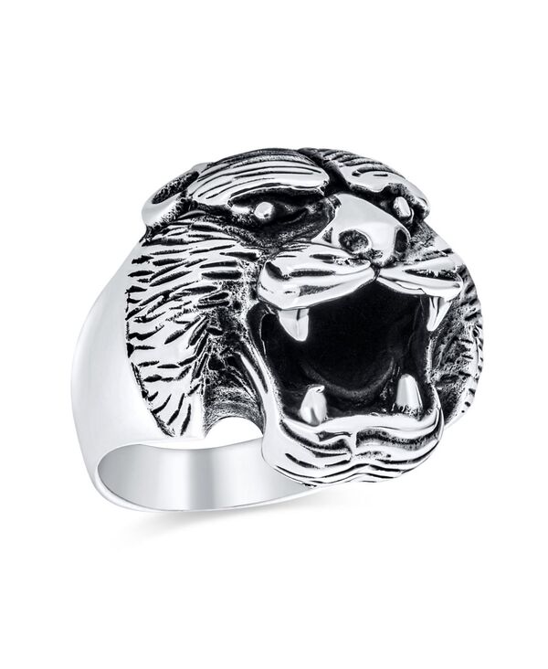 ブリング メンズ 付属品 輪っか Bling Jewelry Hunter Animal Norse Viking Warrior Statement Signet Fierce Roaring 3D Big Bear Head Ring For Men Oxidized .925 Sterling Silver しろがね色