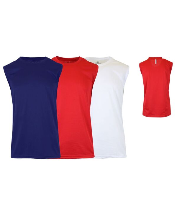 ギャラクシーバイハルビック メンズ トップス Tシャツ Galaxy By Harvic Men's Moisture-Wicking Wrinkle Free Performance Muscle Tee Pack of 3 Navy/Red/White ホワイト|ReVida 店