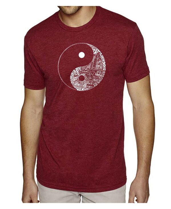 エルエーポップアート メンズ トップス Tシャツ LA Pop Art Mens Premium Blend Word Art T-Shirt - Yin Yang Burgundy バーガンディ
