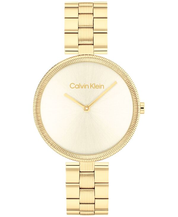 カルバンクライン レディース アクセサリー 腕時計 Tシャツ Calvin Klein Women\'s Gleam Gold-Tone Stainless Steel Bracelet Watch 32mm Gold ゴールド